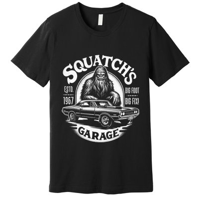 SquatchS Garage Retro – Sasquatch Bigfoot Funny Car Premium T-Shirt