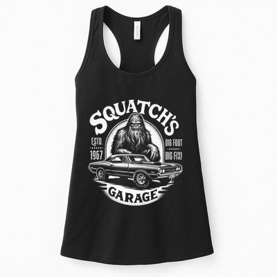 SquatchS Garage Retro – Sasquatch Bigfoot Funny Car Womens Tank Top