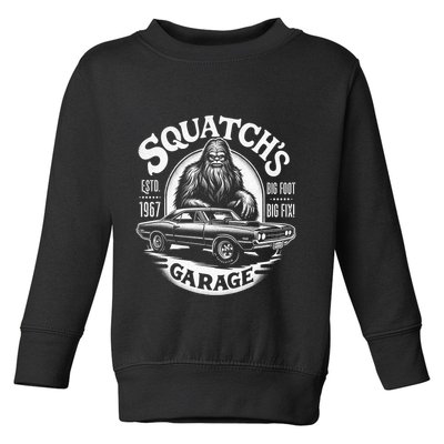SquatchS Garage Retro – Sasquatch Bigfoot Funny Car Toddler Sweatshirt