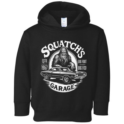SquatchS Garage Retro – Sasquatch Bigfoot Funny Car Toddler Hoodie