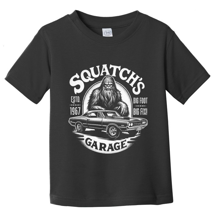 SquatchS Garage Retro – Sasquatch Bigfoot Funny Car Toddler T-Shirt