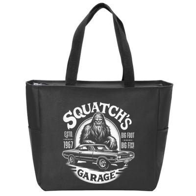 SquatchS Garage Retro – Sasquatch Bigfoot Funny Car Zip Tote Bag