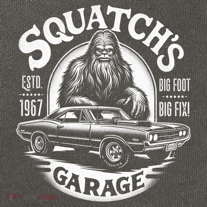 SquatchS Garage Retro – Sasquatch Bigfoot Funny Car Cotton Canvas Backpack