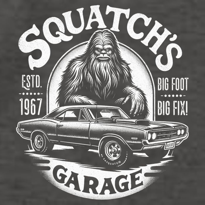 SquatchS Garage Retro – Sasquatch Bigfoot Funny Car Vector Backpack