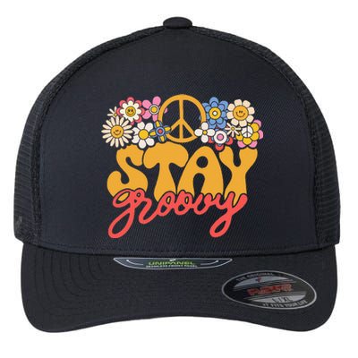 Stay Groovy Retro 70s 80s Floral Graphic Mama Smile Flexfit Unipanel Trucker Cap