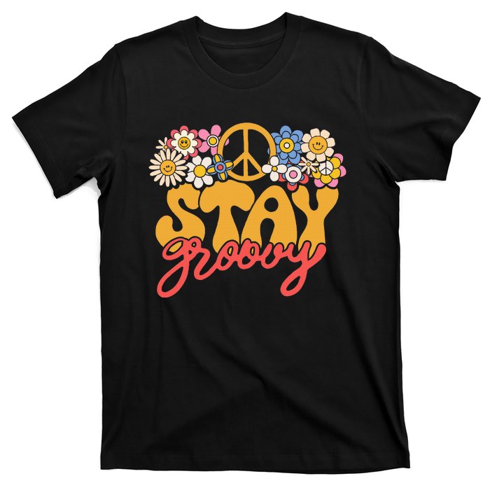 Stay Groovy Retro 70s 80s Floral Graphic Mama Smile T-Shirt