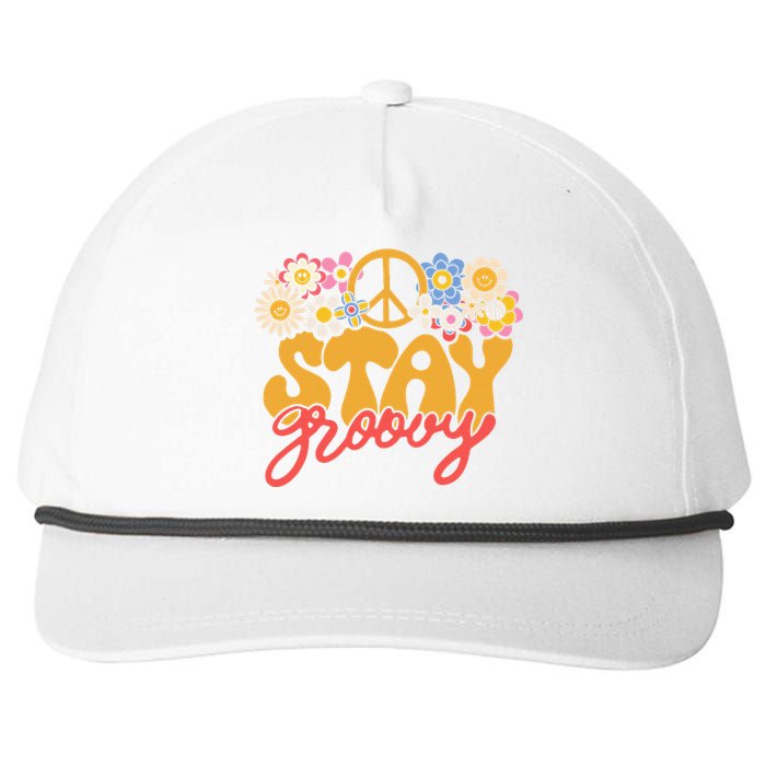 Stay Groovy Retro 70s 80s Floral Graphic Mama Smile Snapback Five-Panel Rope Hat