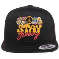 Stay Groovy Retro 70s 80s Floral Graphic Mama Smile Flat Bill Trucker Hat