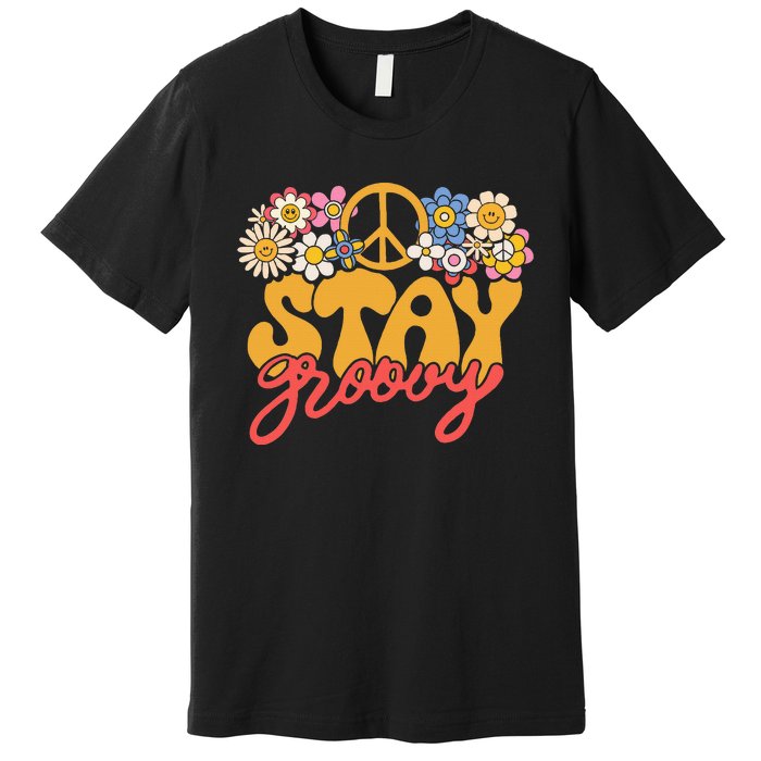 Stay Groovy Retro 70s 80s Floral Graphic Mama Smile Premium T-Shirt