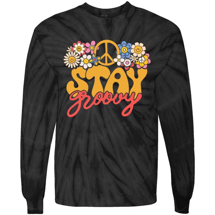 Stay Groovy Retro 70s 80s Floral Graphic Mama Smile Tie-Dye Long Sleeve Shirt