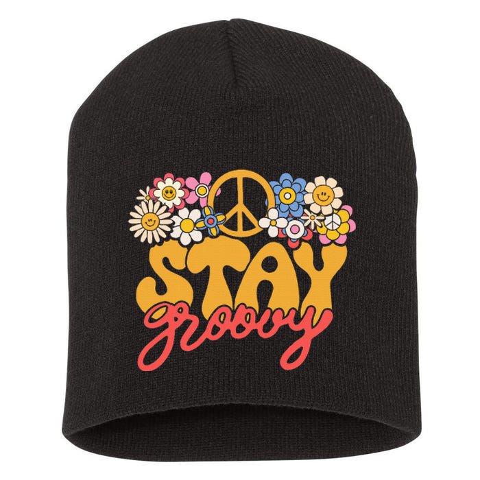 Stay Groovy Retro 70s 80s Floral Graphic Mama Smile Short Acrylic Beanie