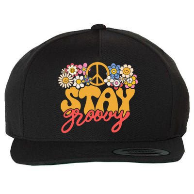 Stay Groovy Retro 70s 80s Floral Graphic Mama Smile Wool Snapback Cap