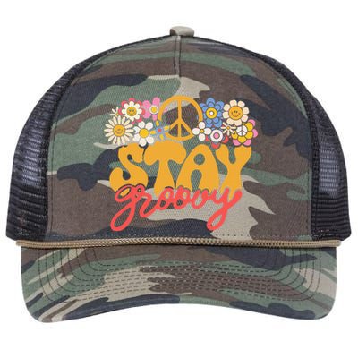 Stay Groovy Retro 70s 80s Floral Graphic Mama Smile Retro Rope Trucker Hat Cap