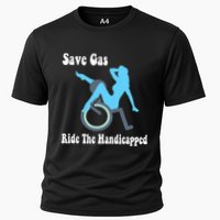 Save Gas Ride The Handicapped Funny Wheelchair Cooling Performance Crew T-Shirt
