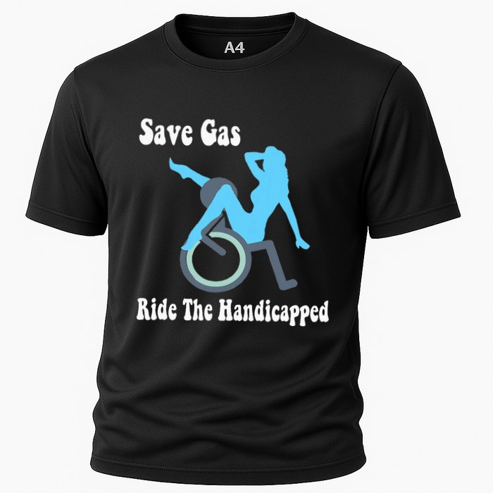 Save Gas Ride The Handicapped Funny Wheelchair Cooling Performance Crew T-Shirt