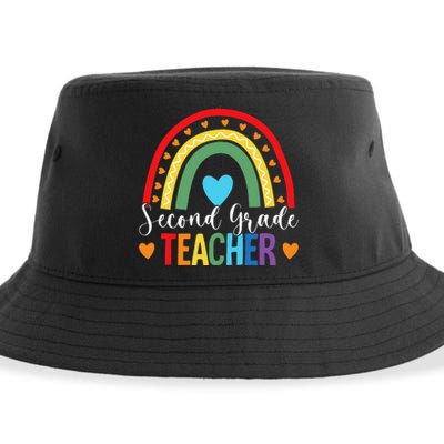 Second Grade Rainbow Funny Back To School 2nd Grade Teacher Sustainable Bucket Hat