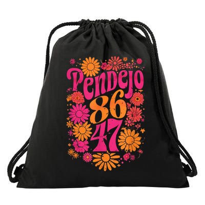 Subtle Groovy Retro Pendejo Floral Antitrump 8647 Protest Drawstring Bag