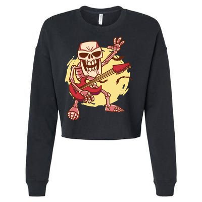 Skeleton Guitar Rock Cropped Pullover Crew