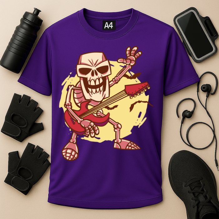 Skeleton Guitar Rock Cooling Performance Crew T-Shirt