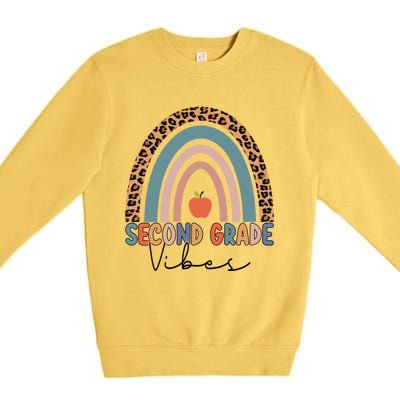 Second Grade Rainbow Leopard Teacher 2Nd Grade Vibes Gift Premium Crewneck Sweatshirt