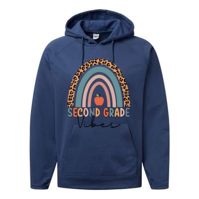 Second Grade Rainbow Leopard Teacher 2Nd Grade Vibes Gift Performance Fleece Hoodie