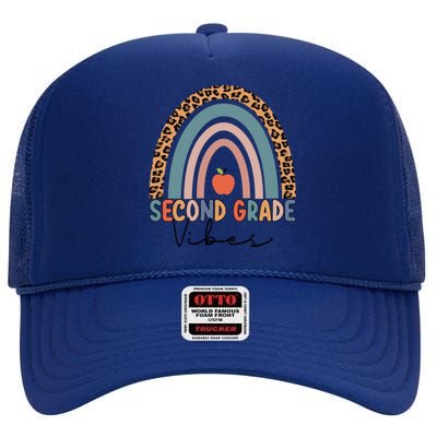 Second Grade Rainbow Leopard Teacher 2Nd Grade Vibes Gift High Crown Mesh Back Trucker Hat