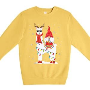 Santa Gnomes Riding Llama Reindeer Christmas Lights Premium Crewneck Sweatshirt