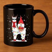 Santa Gnomes Riding Llama Reindeer Christmas Lights 11oz C Handle Ceramic Mug