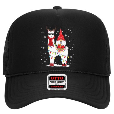 Santa Gnomes Riding Llama Reindeer Christmas Lights Trucker Hat
