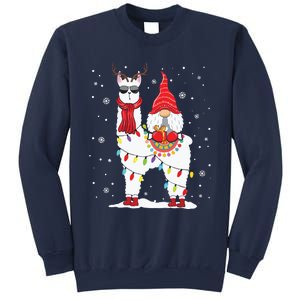 Santa Gnomes Riding Llama Reindeer Christmas Lights Sweatshirt