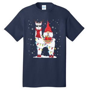 Santa Gnomes Riding Llama Reindeer Christmas Lights Tall T-Shirt