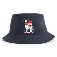 Santa Gnomes Riding Llama Reindeer Christmas Lights Sustainable Bucket Hat