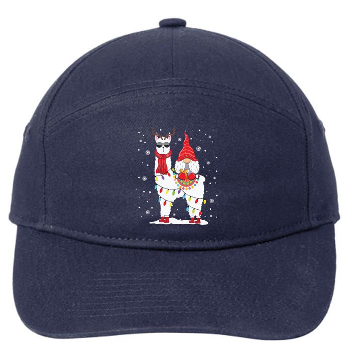 Santa Gnomes Riding Llama Reindeer Christmas Lights 7-Panel Snapback Hat