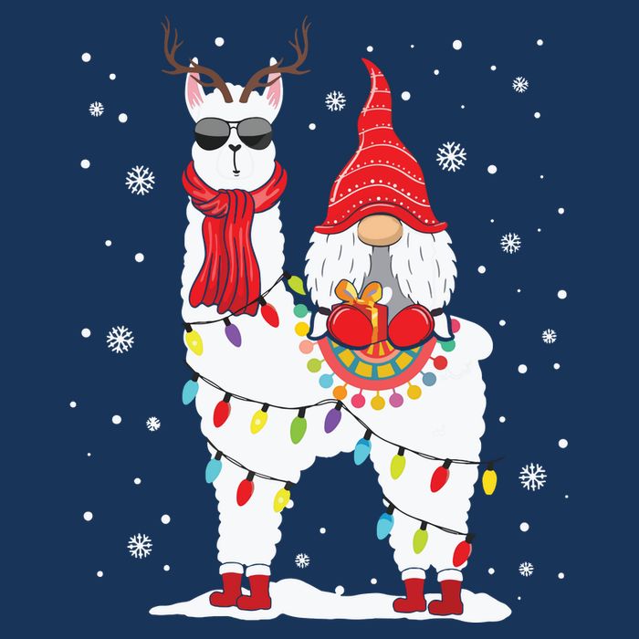 Santa Gnomes Riding Llama Reindeer Christmas Lights 7-Panel Snapback Hat
