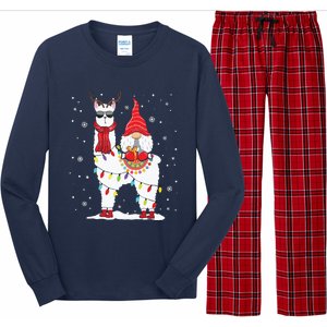 Santa Gnomes Riding Llama Reindeer Christmas Lights Long Sleeve Pajama Set