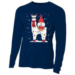 Santa Gnomes Riding Llama Reindeer Christmas Lights Cooling Performance Long Sleeve Crew