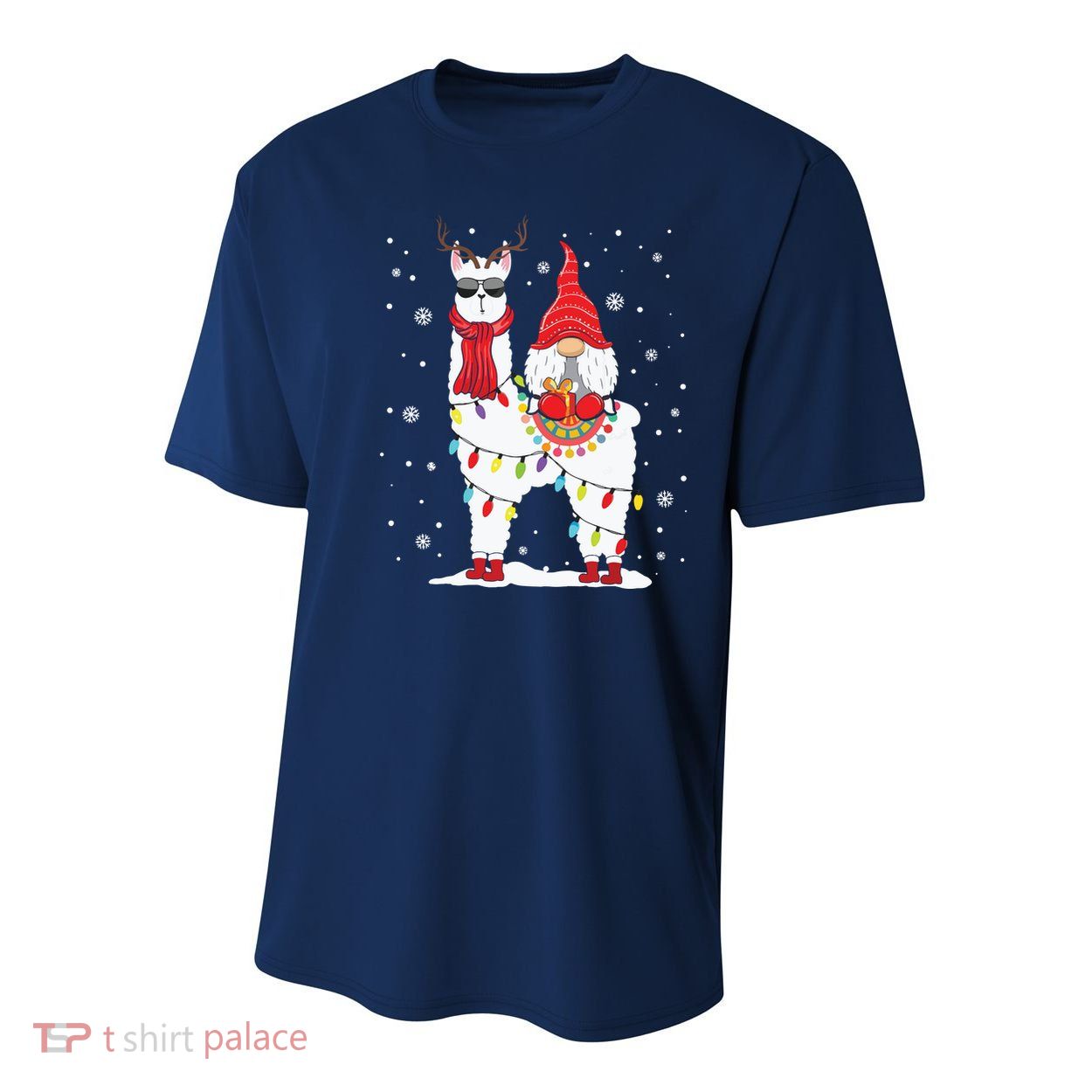 Santa Gnomes Riding Llama Reindeer Christmas Lights Youth Performance Sprint T-Shirt