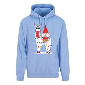 Santa Gnomes Riding Llama Reindeer Christmas Lights Unisex Surf Hoodie