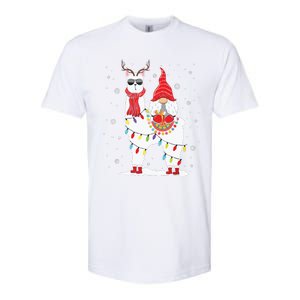 Santa Gnomes Riding Llama Reindeer Christmas Lights Softstyle CVC T-Shirt