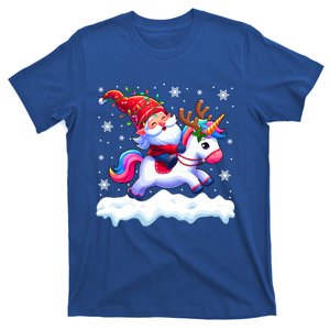 Santa Gnome Riding Reindeer Unicorn Xmas Lights Baubles Gift T-Shirt