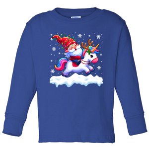 Santa Gnome Riding Reindeer Unicorn Xmas Lights Baubles Gift Toddler Long Sleeve Shirt