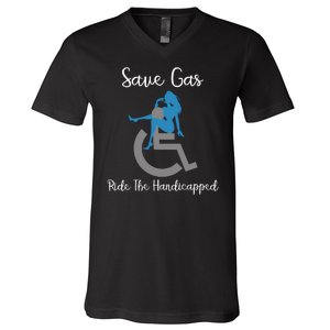 SAVE GAS RIDE THE Handicapped V-Neck T-Shirt