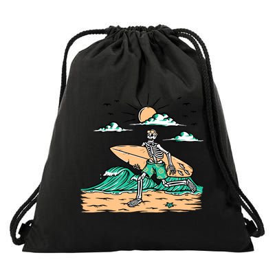 Surfing Get Ready To Surf Funny Skeleton Holiday Gift Drawstring Bag