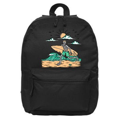 Surfing Get Ready To Surf Funny Skeleton Holiday Gift 16 in Basic Backpack