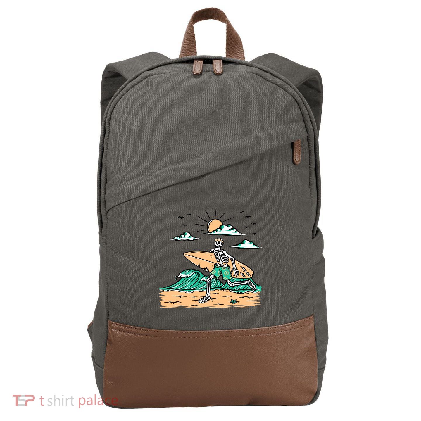 Surfing Get Ready To Surf Funny Skeleton Holiday Gift Cotton Canvas Backpack