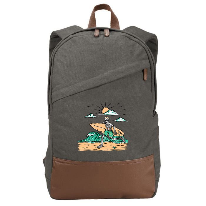 Surfing Get Ready To Surf Funny Skeleton Holiday Gift Cotton Canvas Backpack