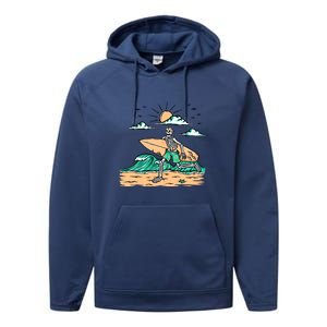 Surfing Get Ready To Surf Funny Skeleton Holiday Gift Performance Fleece Hoodie