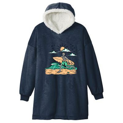 Surfing Get Ready To Surf Funny Skeleton Holiday Gift Hooded Wearable Blanket