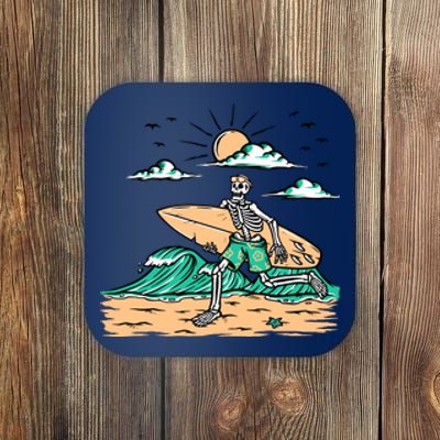 Surfing Get Ready To Surf Funny Skeleton Holiday Gift Coaster