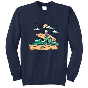 Surfing Get Ready To Surf Funny Skeleton Holiday Gift Tall Sweatshirt